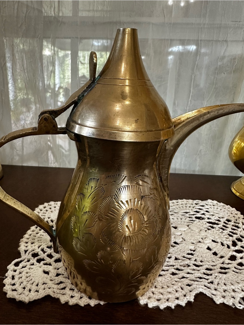 Vintage brass Etched Pitcher Accent - Decorative Home Accent